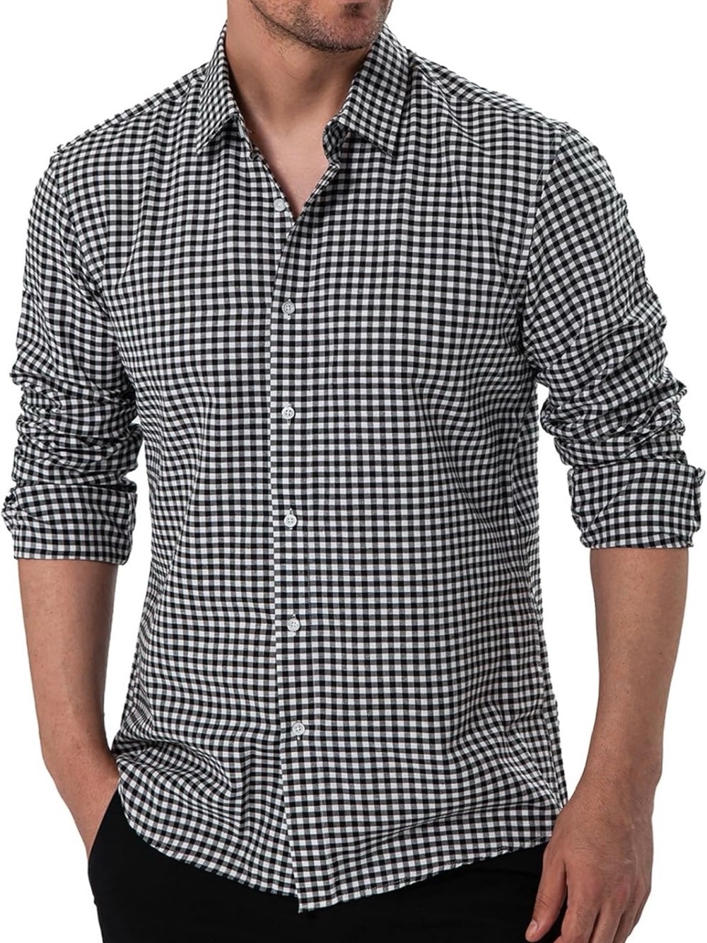 Manwan Walk Men's Black & White Gingham Button-Up Shirt Size Large